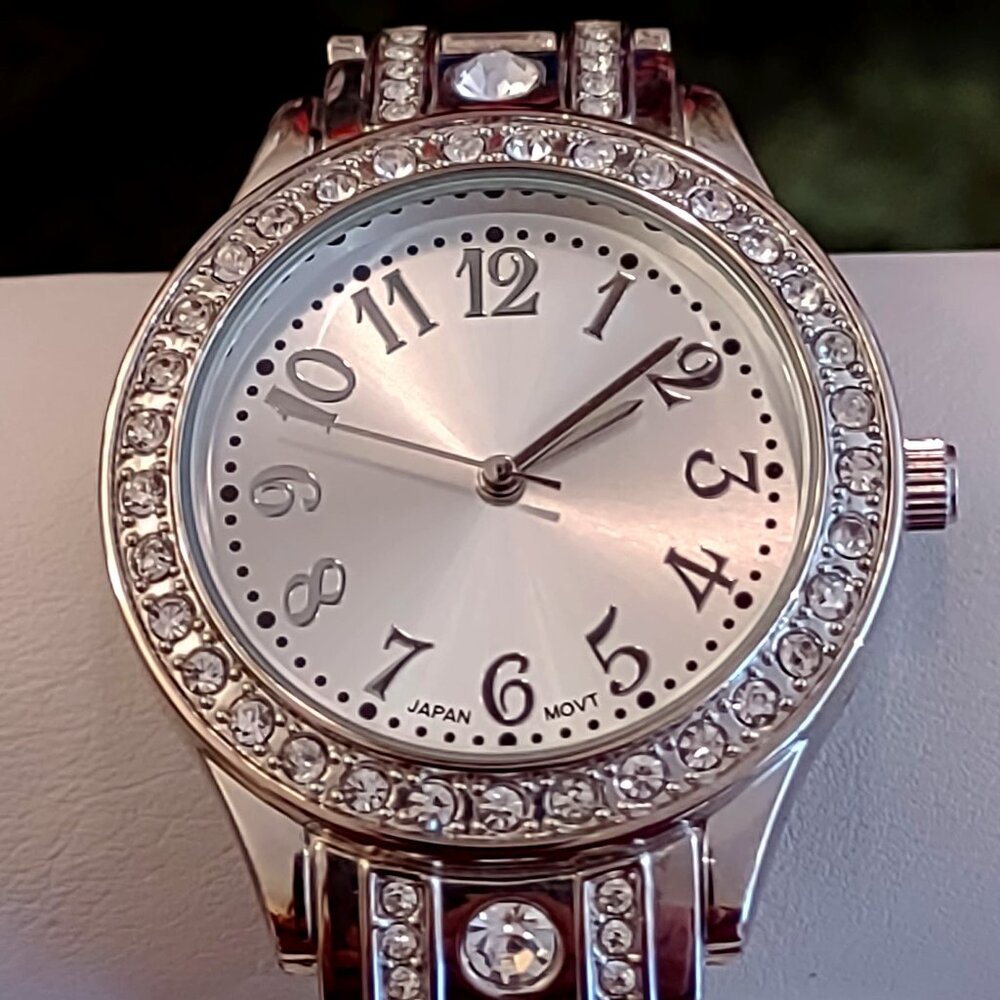 Silver-tone watch with crystals - no brand